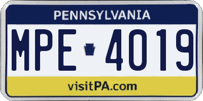 PA license plate MPE4019
