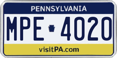 PA license plate MPE4020