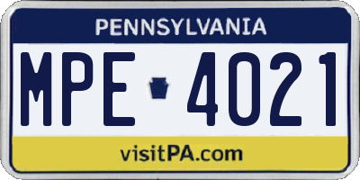PA license plate MPE4021