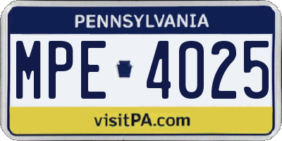 PA license plate MPE4025