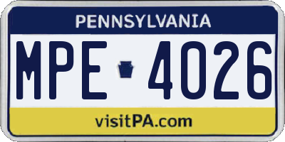 PA license plate MPE4026