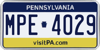 PA license plate MPE4029