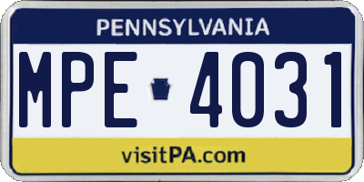 PA license plate MPE4031