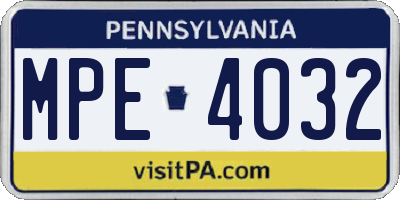 PA license plate MPE4032