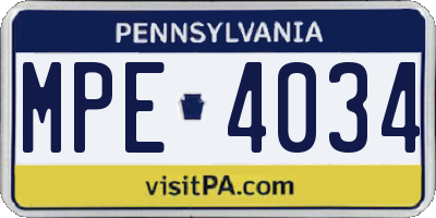 PA license plate MPE4034