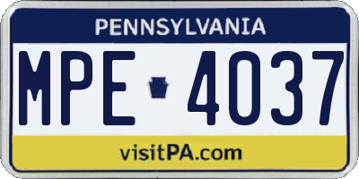PA license plate MPE4037