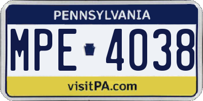 PA license plate MPE4038
