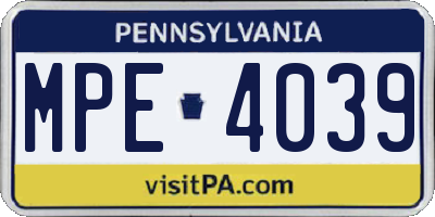 PA license plate MPE4039