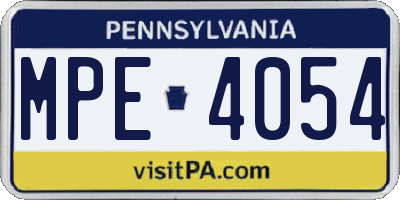 PA license plate MPE4054