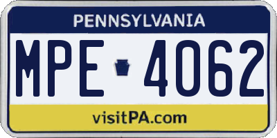PA license plate MPE4062