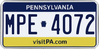 PA license plate MPE4072