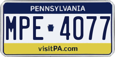 PA license plate MPE4077