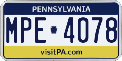 PA license plate MPE4078