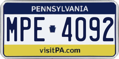 PA license plate MPE4092