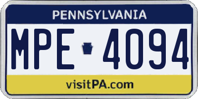 PA license plate MPE4094