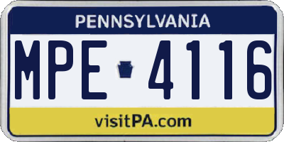 PA license plate MPE4116