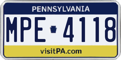 PA license plate MPE4118