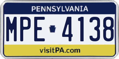 PA license plate MPE4138