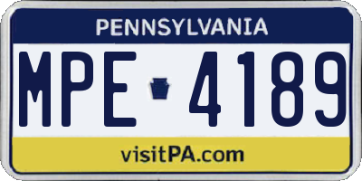 PA license plate MPE4189