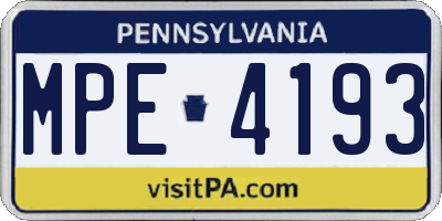 PA license plate MPE4193