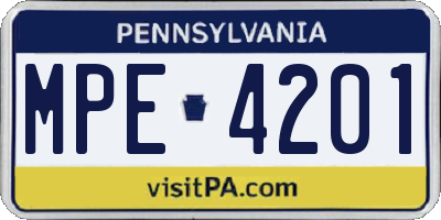 PA license plate MPE4201