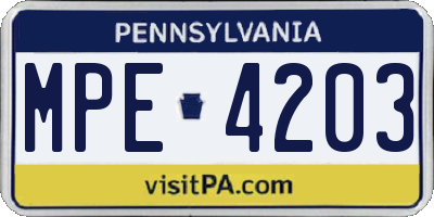 PA license plate MPE4203