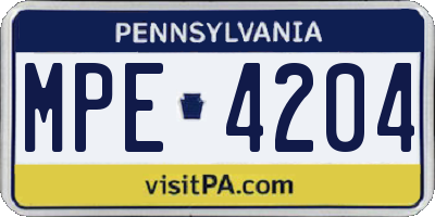 PA license plate MPE4204