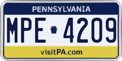 PA license plate MPE4209