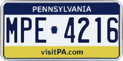 PA license plate MPE4216