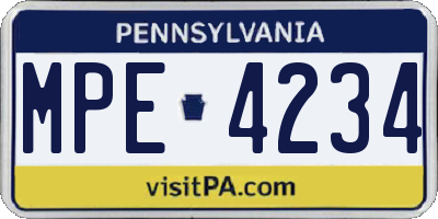 PA license plate MPE4234
