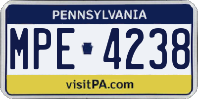 PA license plate MPE4238
