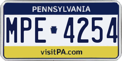 PA license plate MPE4254