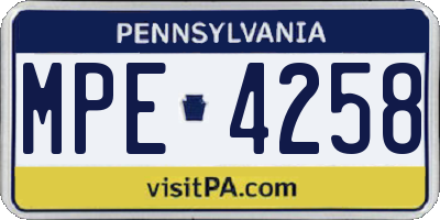 PA license plate MPE4258