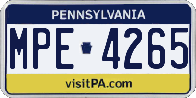 PA license plate MPE4265