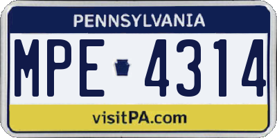 PA license plate MPE4314