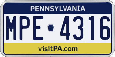PA license plate MPE4316