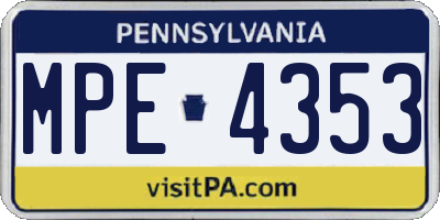 PA license plate MPE4353