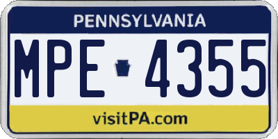 PA license plate MPE4355