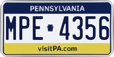 PA license plate MPE4356