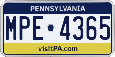 PA license plate MPE4365