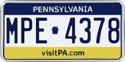 PA license plate MPE4378