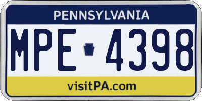 PA license plate MPE4398