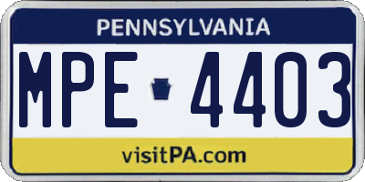 PA license plate MPE4403