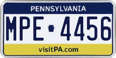 PA license plate MPE4456