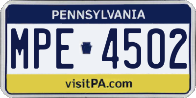 PA license plate MPE4502