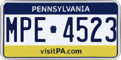 PA license plate MPE4523