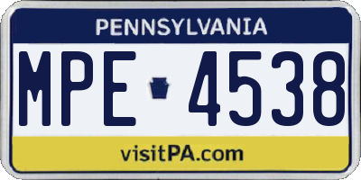 PA license plate MPE4538