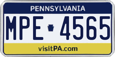 PA license plate MPE4565