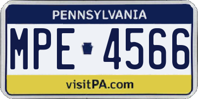 PA license plate MPE4566