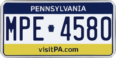 PA license plate MPE4580